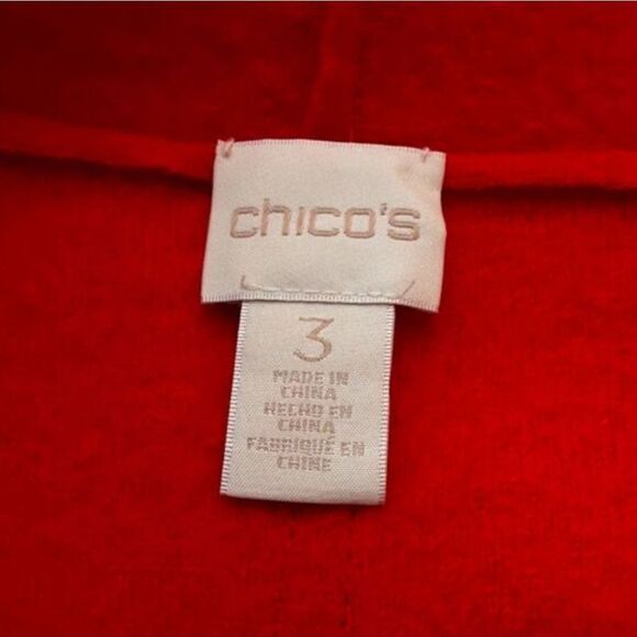 Vintage Chico'S Jacket 100% Wool Blazer Open Cardigan Wide Lapels Red Black Sz 3 - Picture 4 of 13